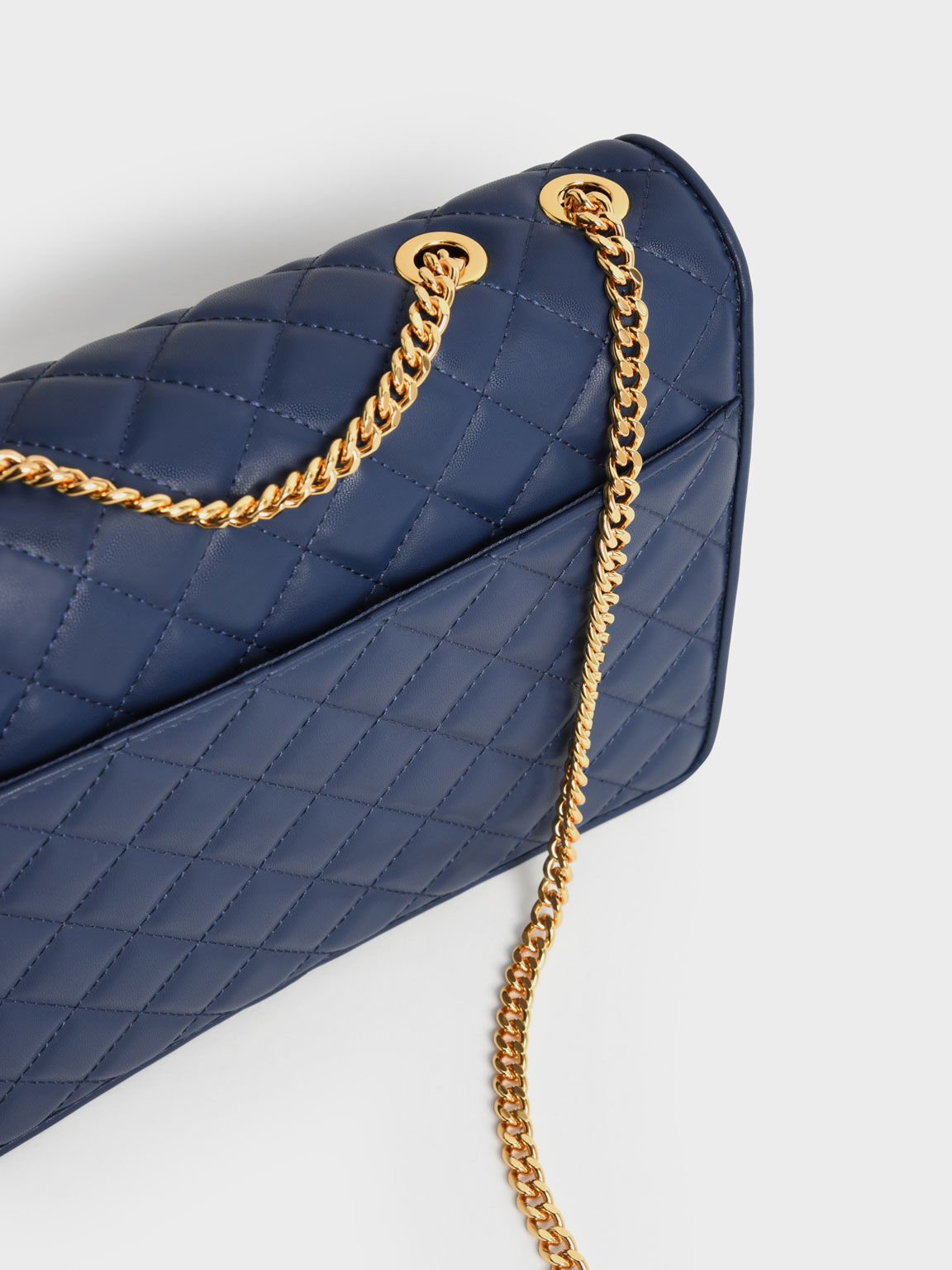 Double Chain Handle Quilted Bag, Navy, hi-res