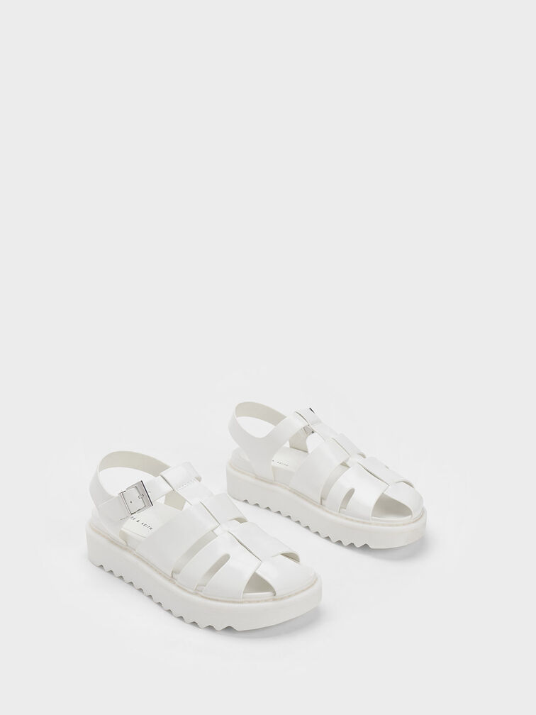 White Buckled Caged Sandals - CHARLES & KEITH US