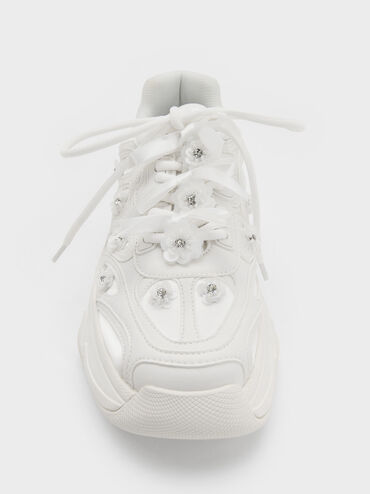 Gaskell Flower-Embellished Chunky Sneakers, White, hi-res