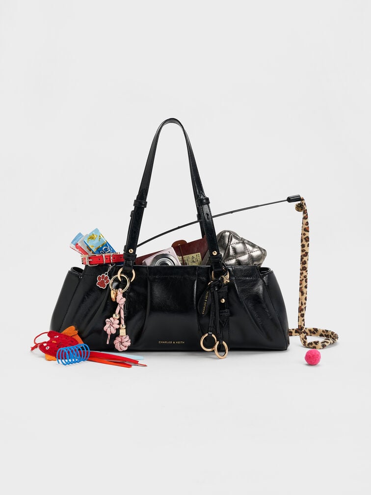 Britton Ruched Elongated Shoulder Bag, Black, hi-res