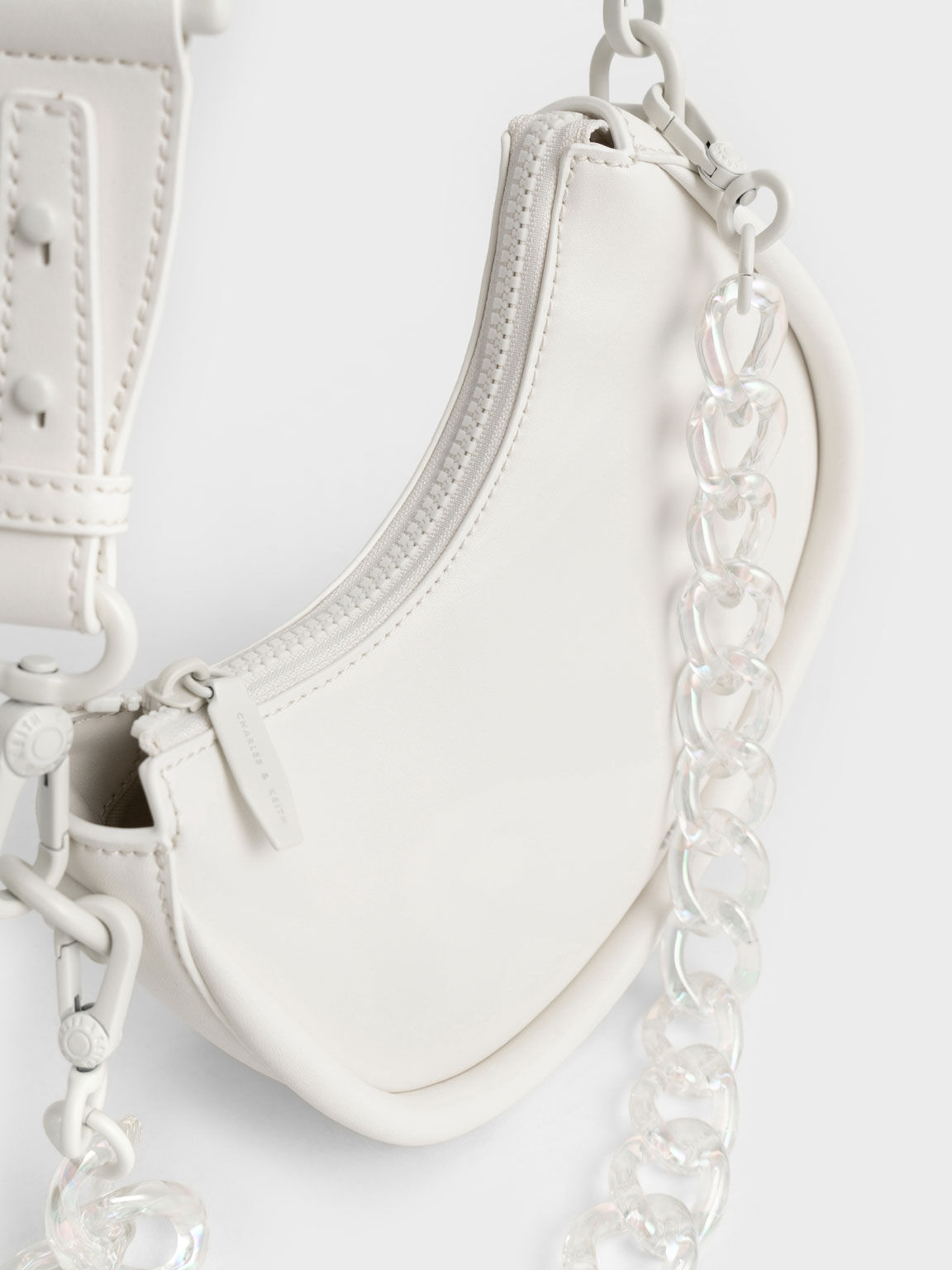 Lana Curved Shoulder Bag, White, hi-res