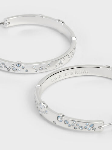 Reverie Crystal Large Hoop Earrings, Silver, hi-res