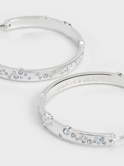 Reverie Crystal Large Hoop Earrings, Silver, hi-res