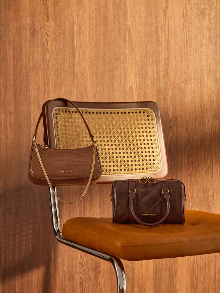 Elspeth Croc-Effect Chain-Link Shoulder Bag, Chocolate Croco, hi-res