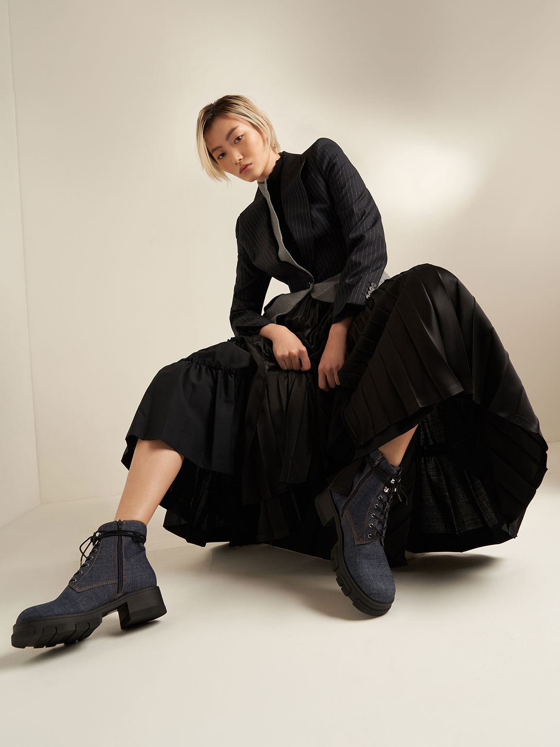 Denim Lace-Up Combat Boots, Dark Blue, hi-res