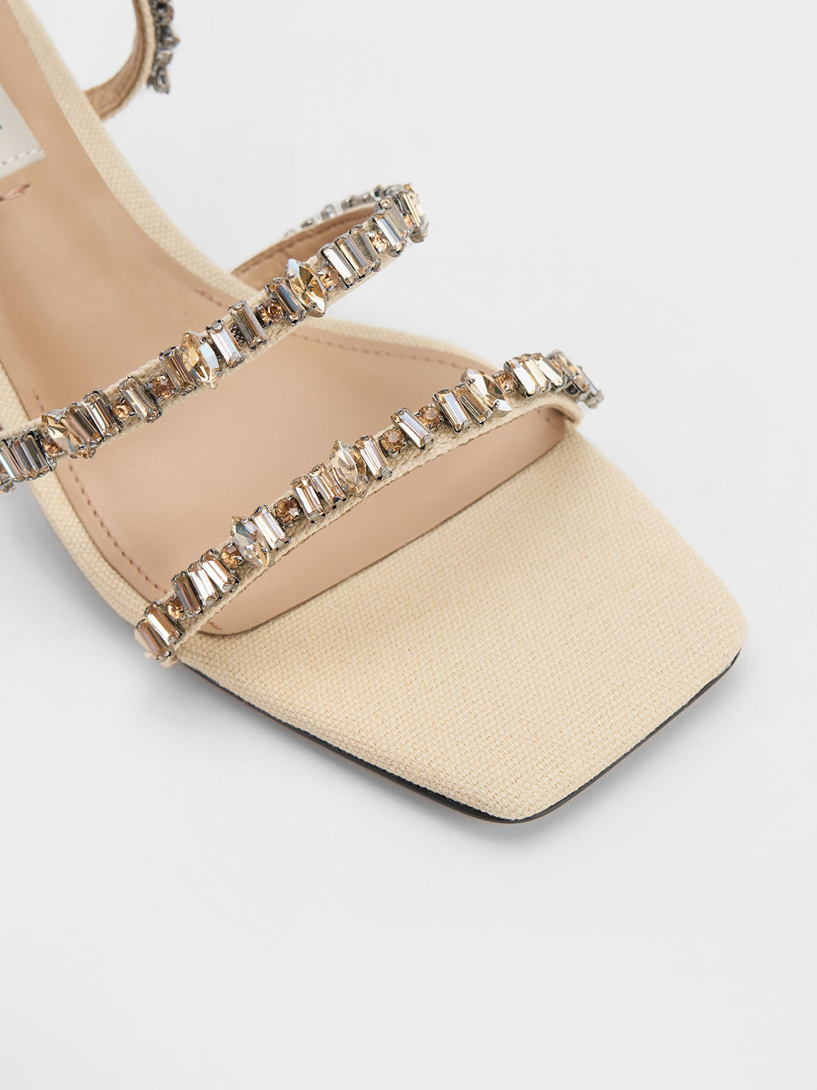 Canvas Gem-Embellished Mules, Beige, hi-res