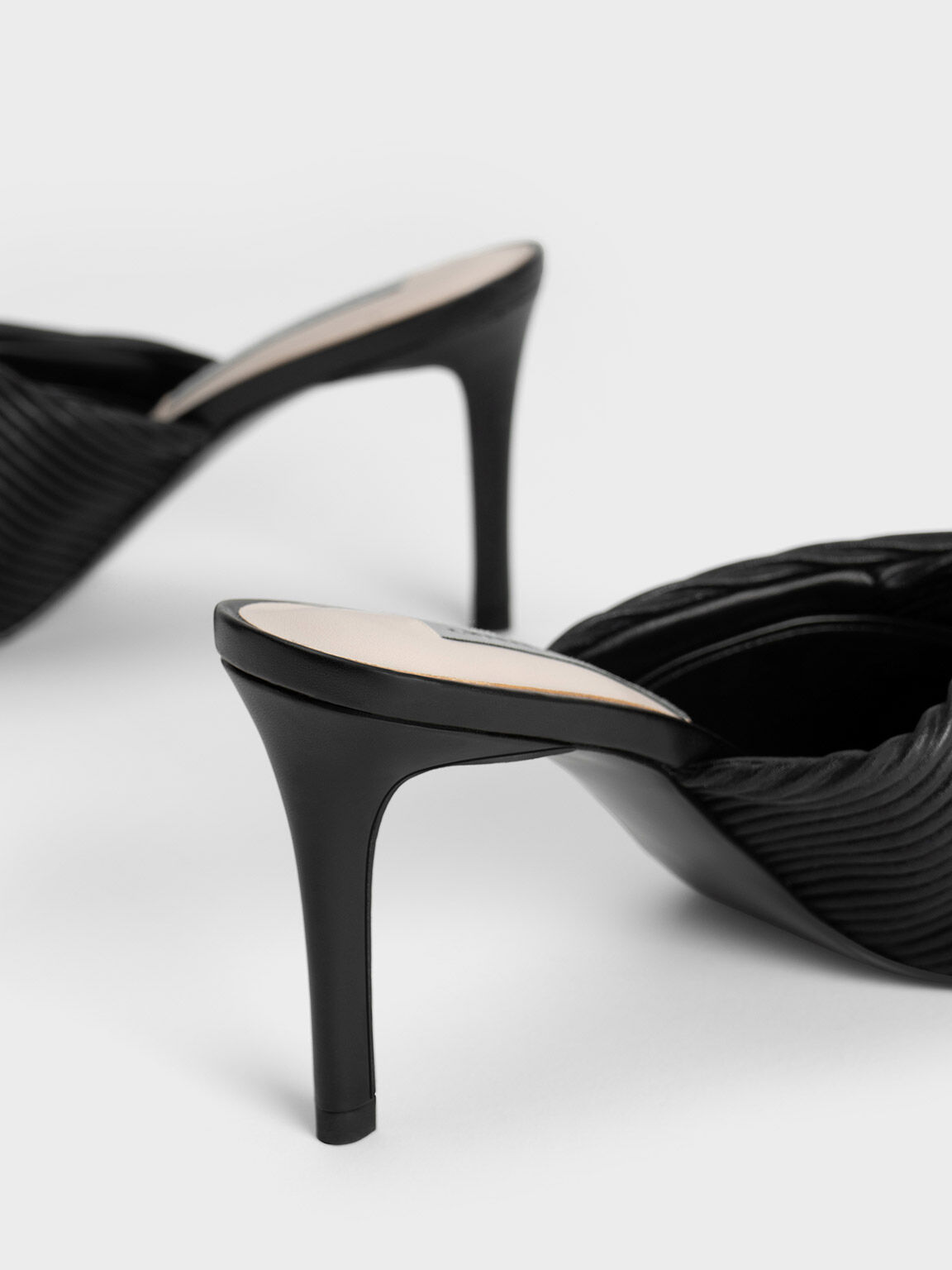 Pleated Wrap Heeled Mules, Black, hi-res