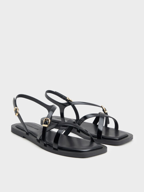 Strappy Crossover Slingback Sandals, Black Box, hi-res