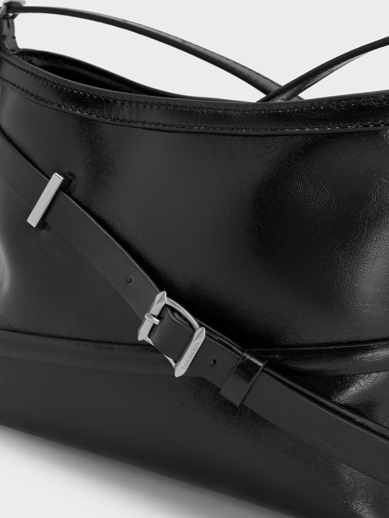 Bolsa transversal Bryna com alça de fivela, Preto, hi-res