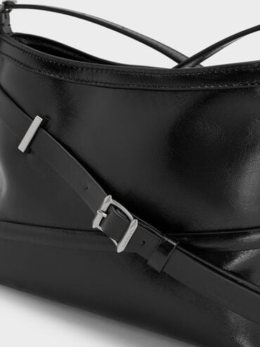 Bolsa transversal Bryna com alça de fivela, Preto, hi-res