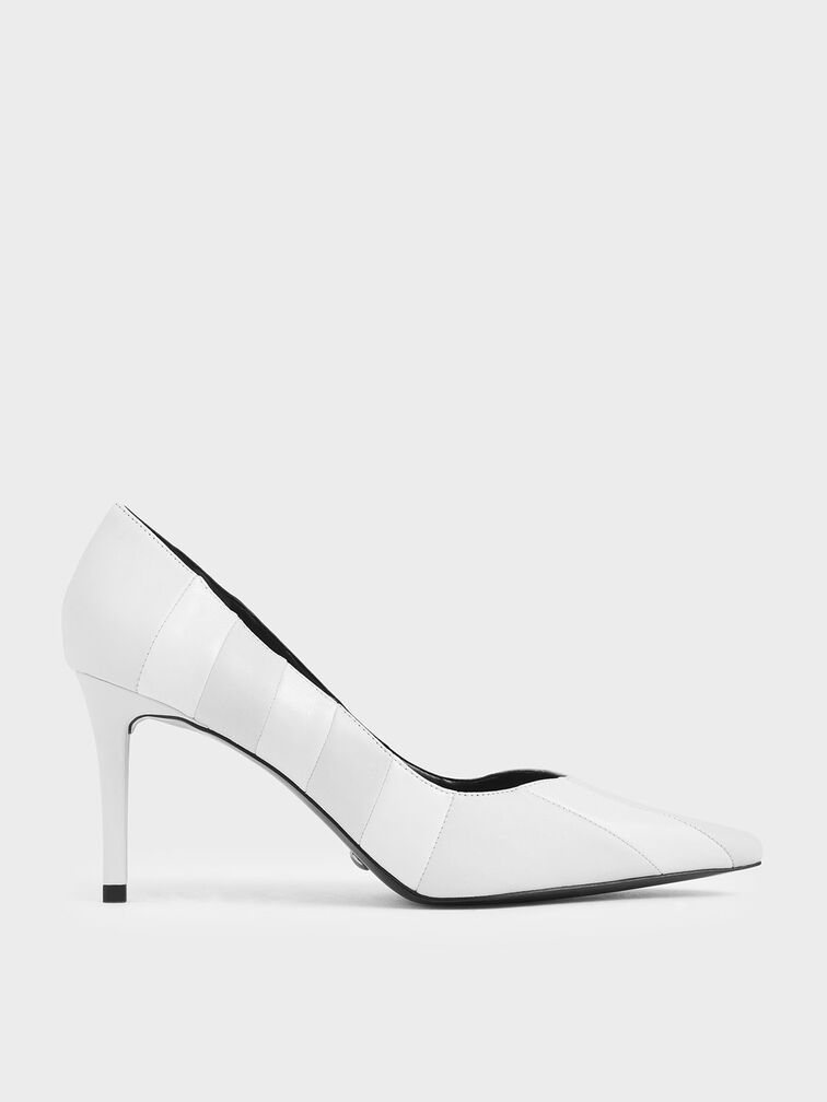 Leather Pointed Toe Pumps, White, hi-res