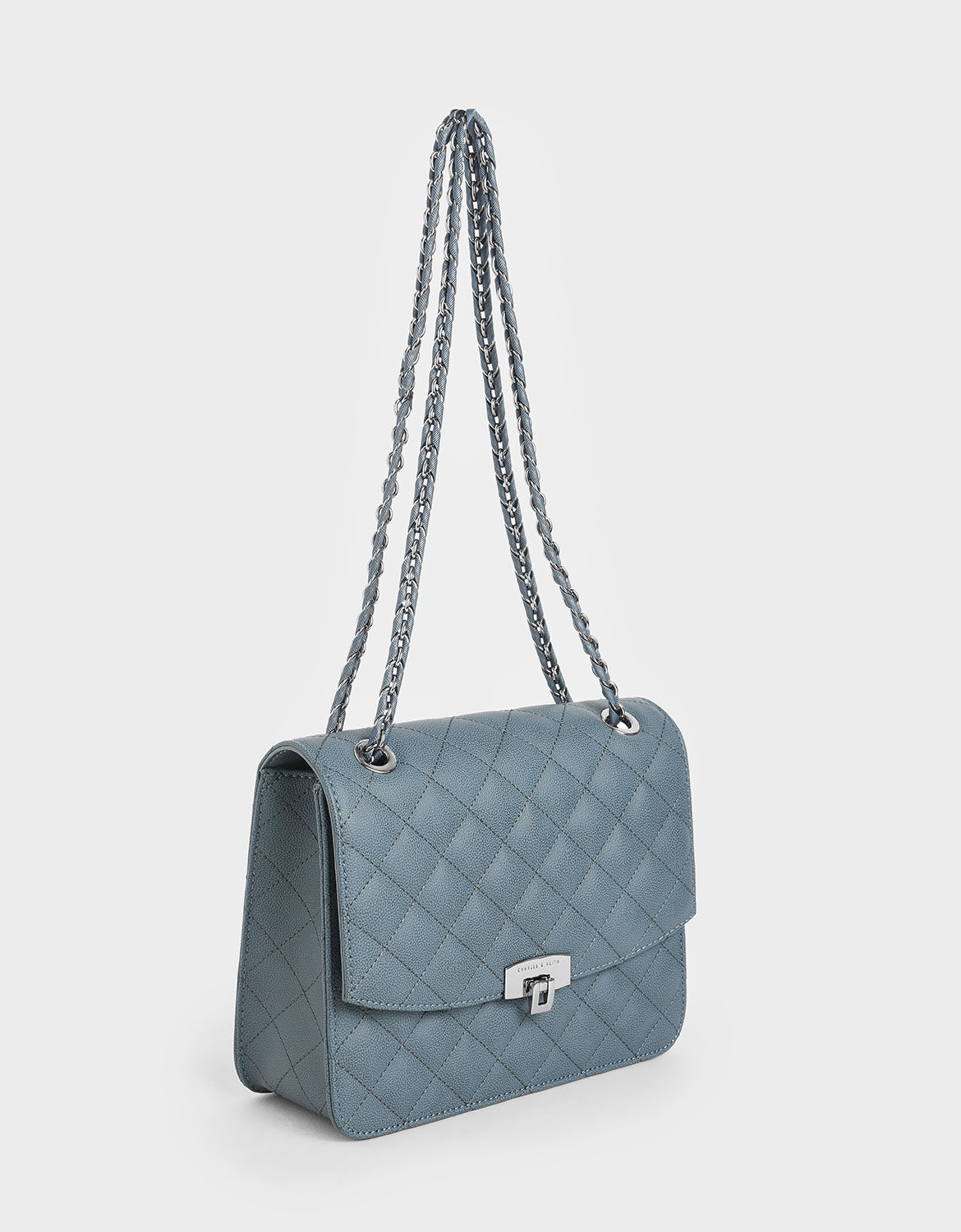 Blue Quilted Chain Strap Bag - CHARLES & KEITH AE
