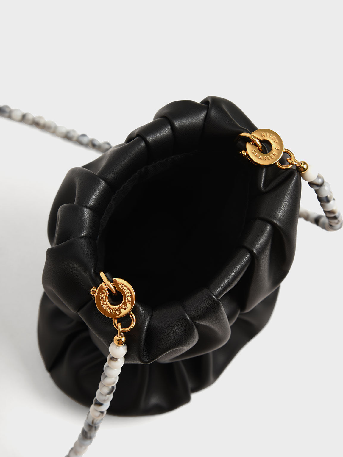 Ruched Bead-Handle Crossbody Bag, Black, hi-res