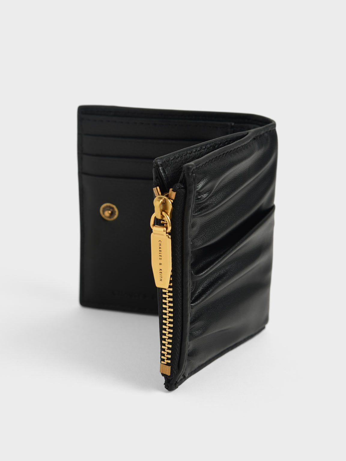 Thea Ruched Short Wallet, Black, hi-res