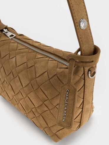 Ivette Recycled Suede Woven Shoulder Bag, Sahara Sand, hi-res