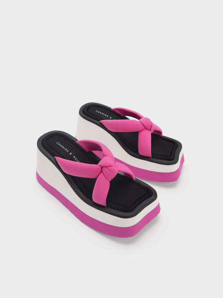 Tana Knotted Crossover Wedges, Fuchsia, hi-res