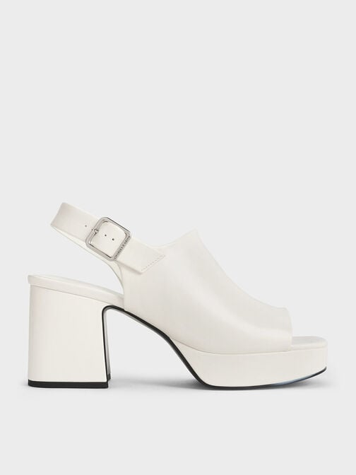 Peep-Toe Platform Sandals, White, hi-res