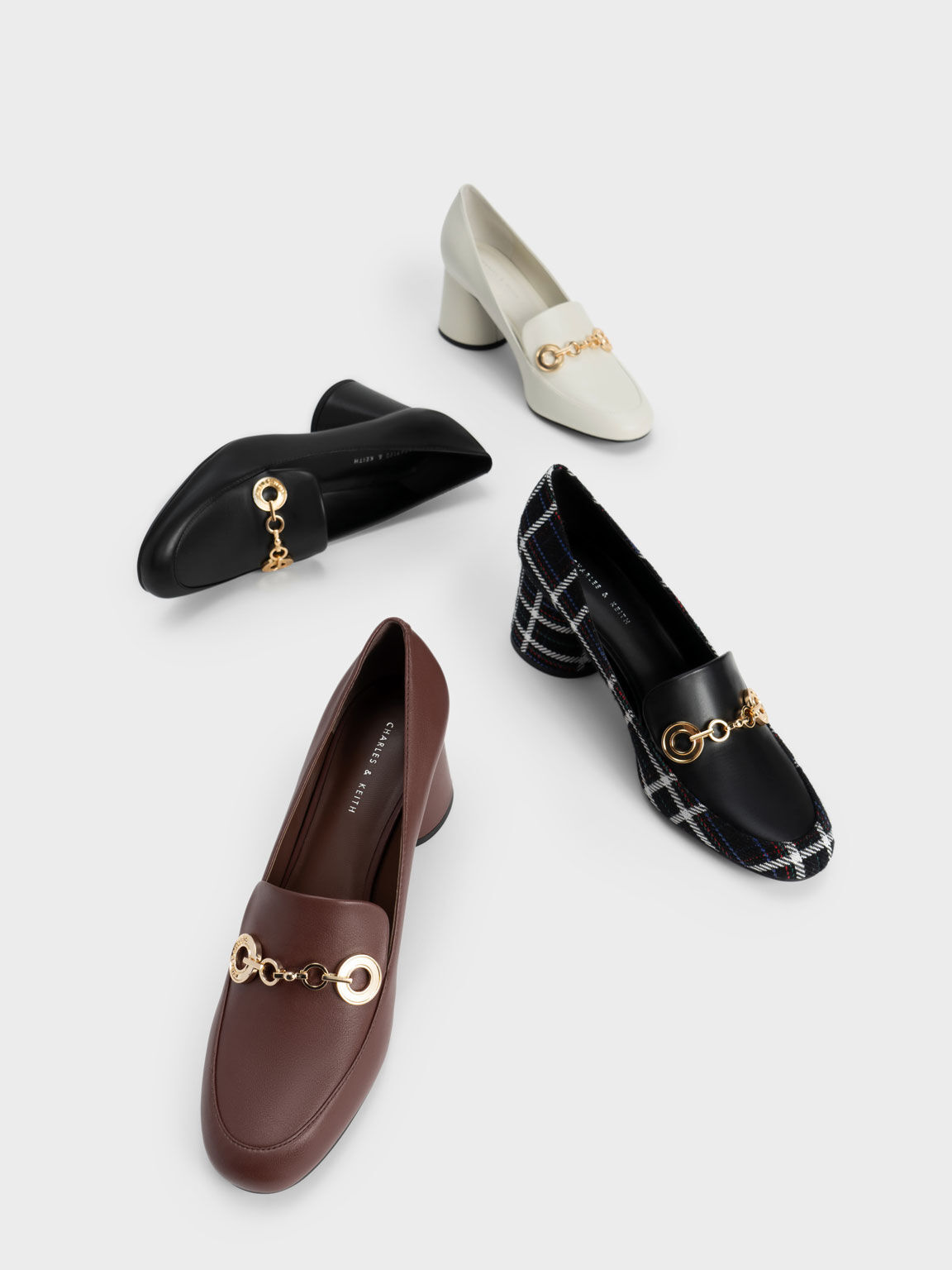 Circle Chain-Link Loafer Pumps, Chalk, hi-res
