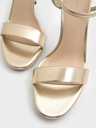Metallic Ankle-Strap Stiletto Sandals, Gold, hi-res