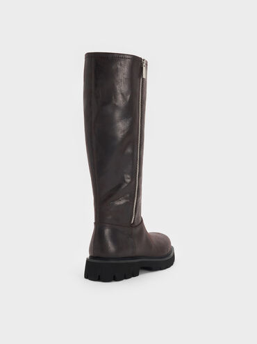 Rosamond Knee-High Boots, Dark Brown Textured, hi-res