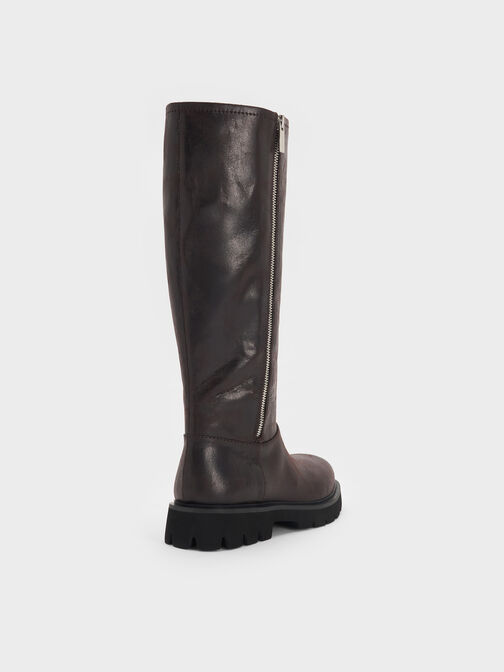Rosamond Side-Zip Ridged-Sole Knee-High Boots, Dark Brown Textured, hi-res