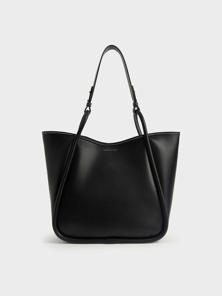 Tubular Slouchy Tote Bag, Black, hi-res