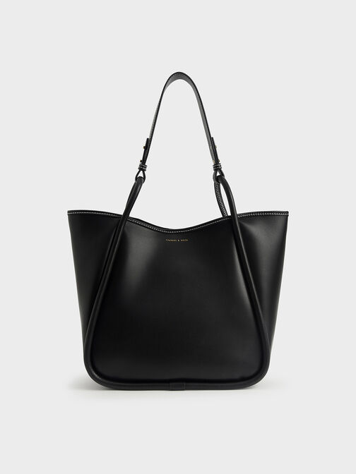 Bolso tote tubular holgado, Negro, hi-res