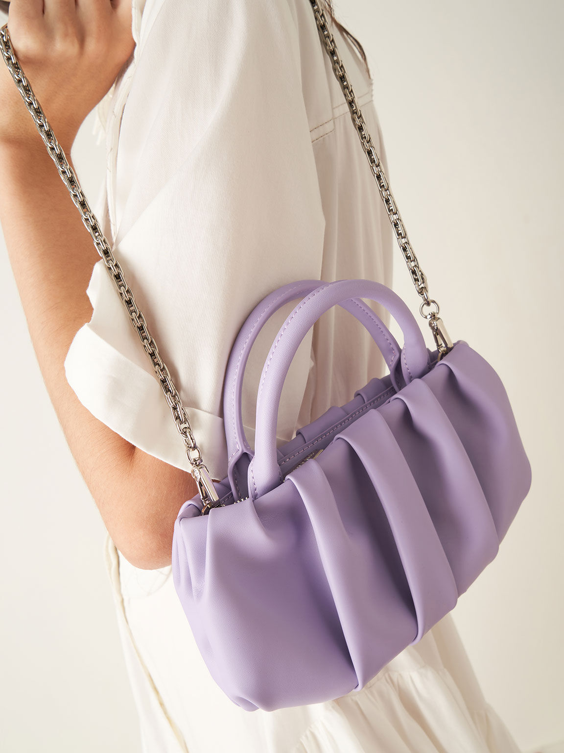 Holiday 2021 Collection: Claudette Ruched Top Handle Bag​, Lilac, hi-res