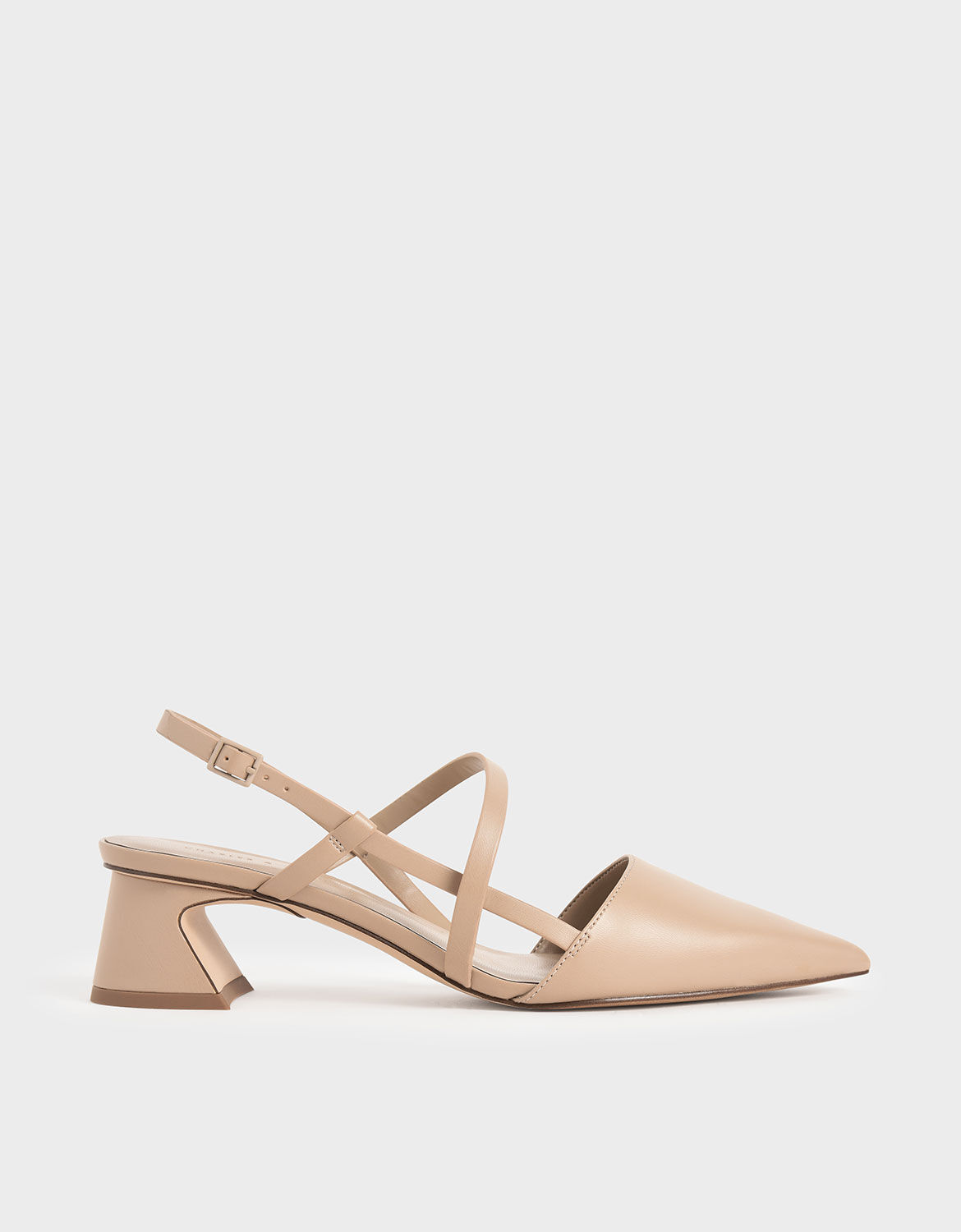 Beige Strappy Trapeze Heel Court Shoes 