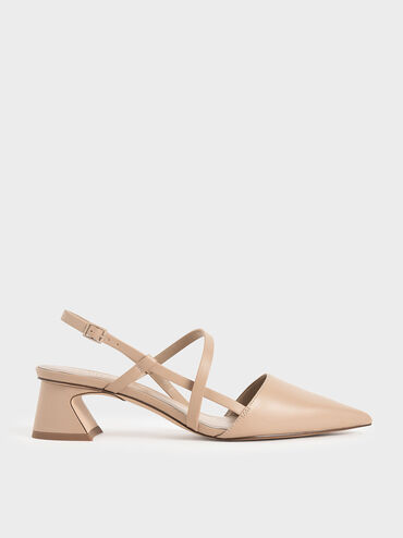 Strappy Trapeze Heel Court Shoes, Beige, hi-res