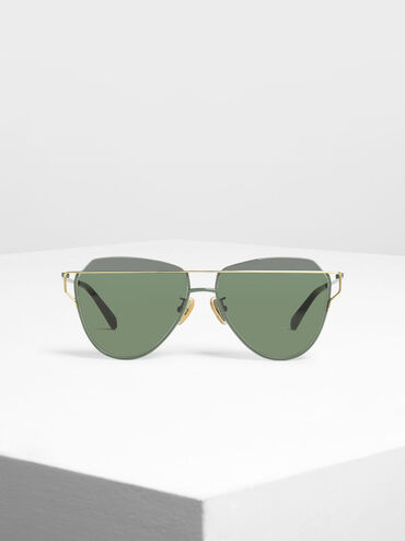 Wire Frame Aviator Sunglasses, Olive, hi-res