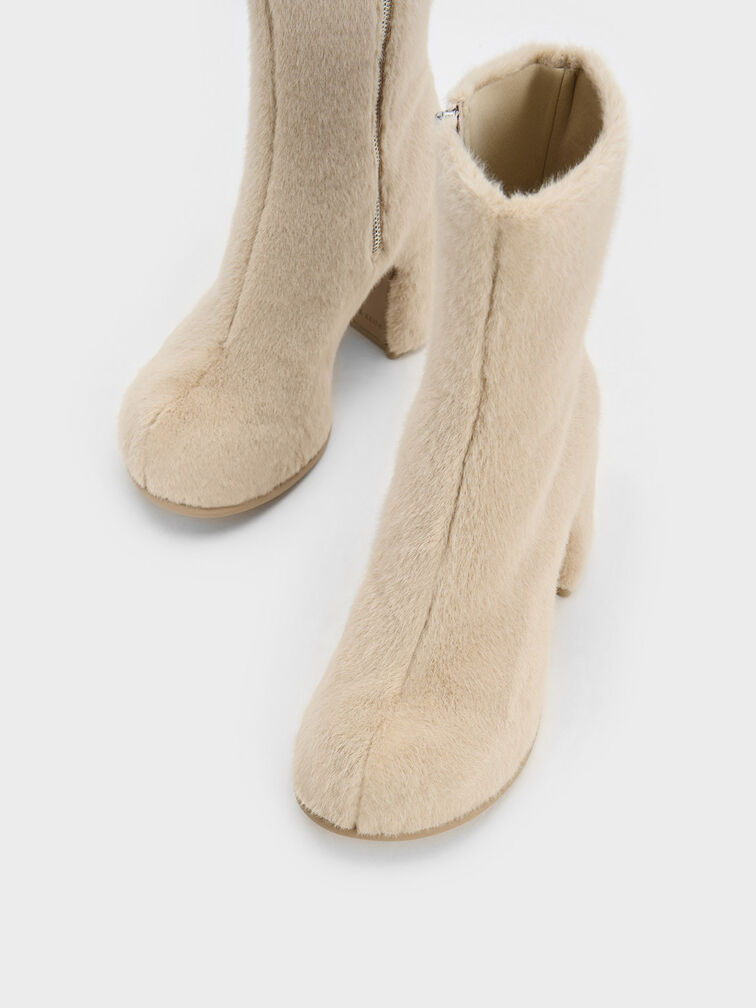 Pixie Furry Platform Ankle Boots, Beige, hi-res