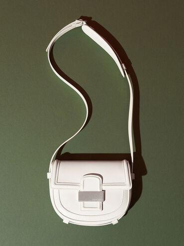 Aurea Metallic-Accent Saddle Crossbody Bag, Cream, hi-res
