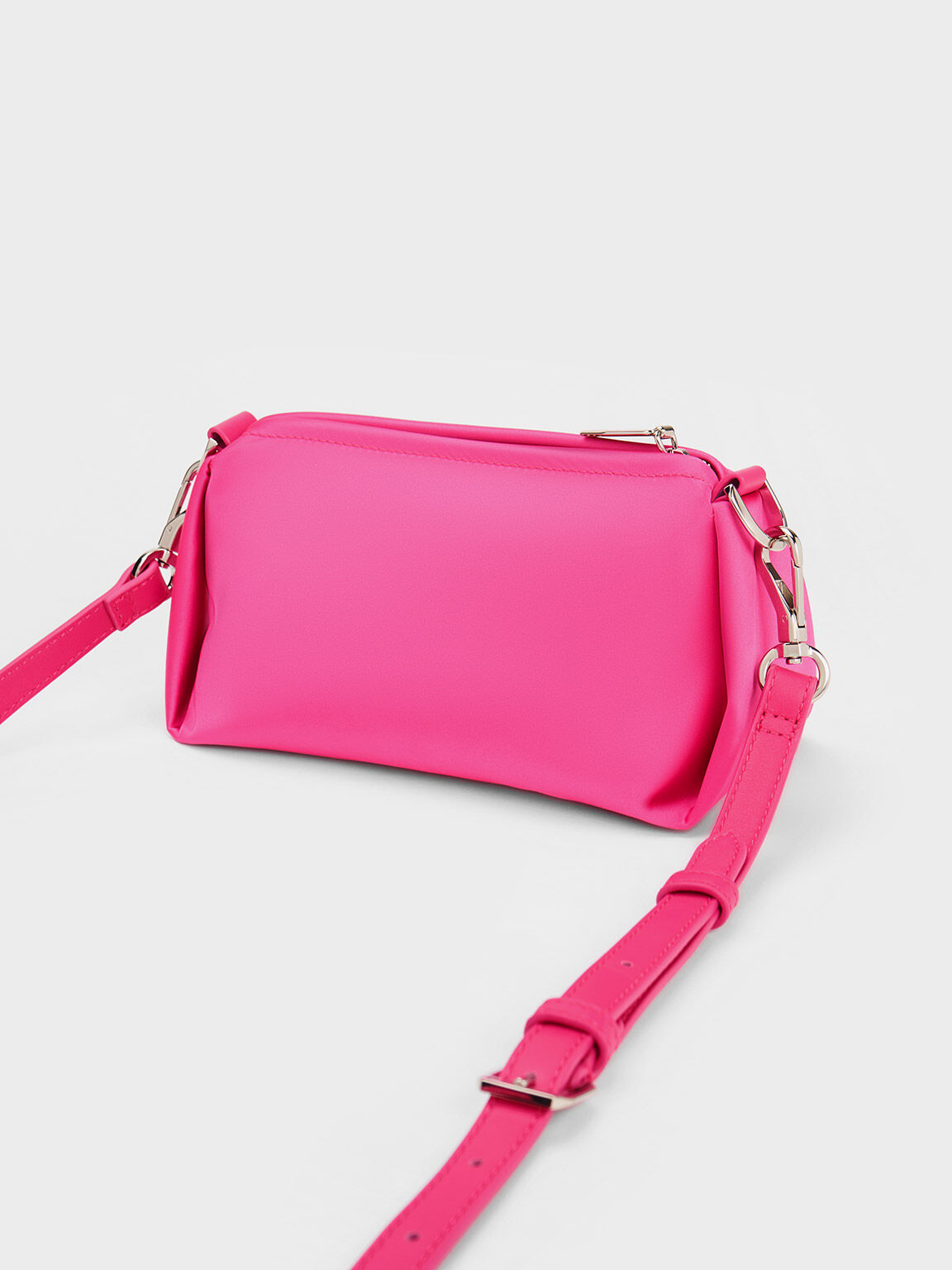 Embellished Chain Handle Satin Crossbody Bag, Fuchsia, hi-res