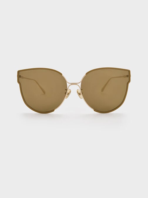 Thin-Rim Butterfly Sunglasses, Khaki, hi-res