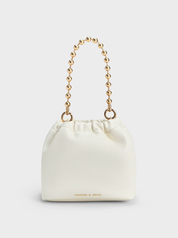 Aldora Beaded Handle Bucket Bag, White, hi-res