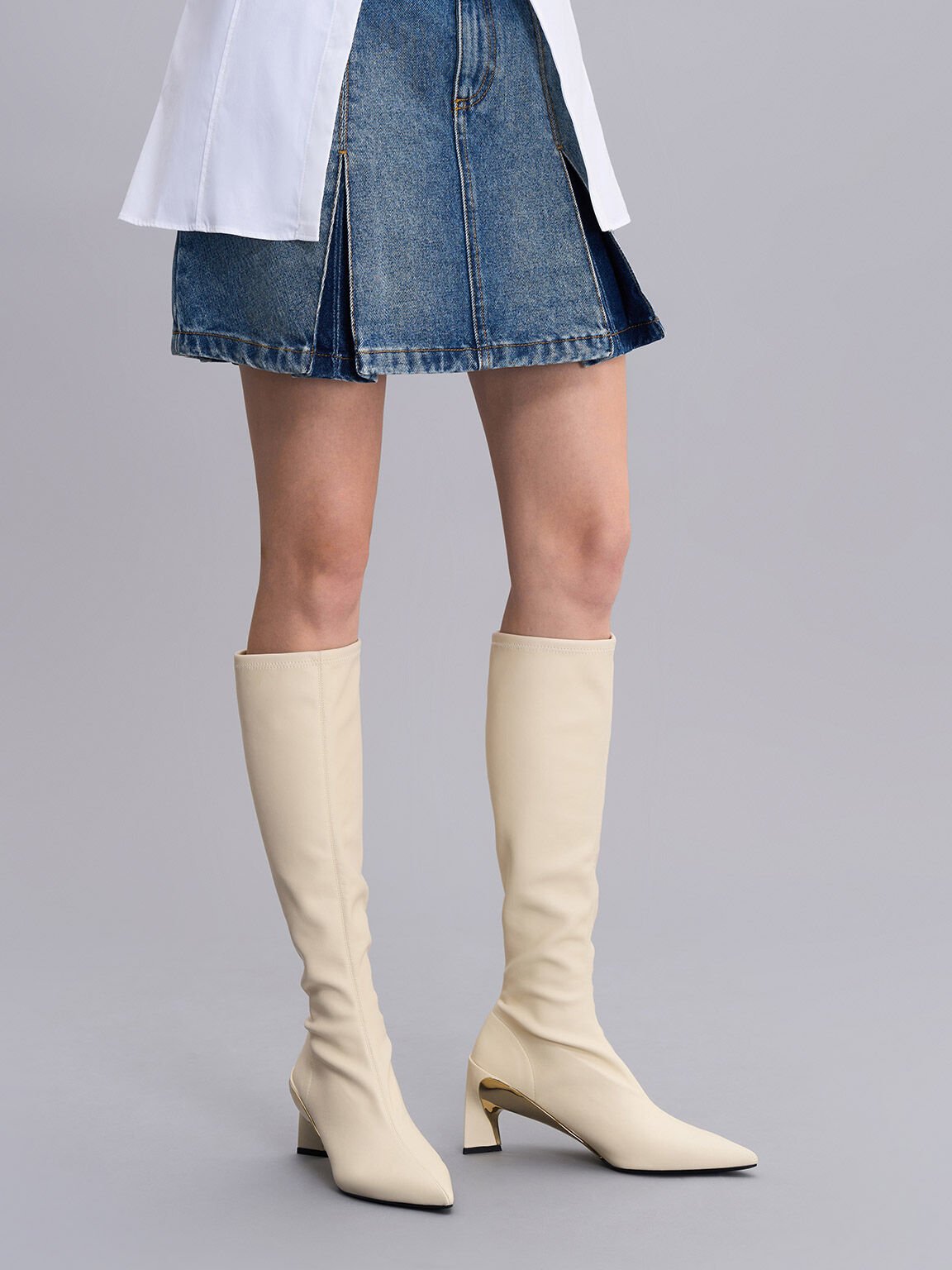 White tall leather boots top