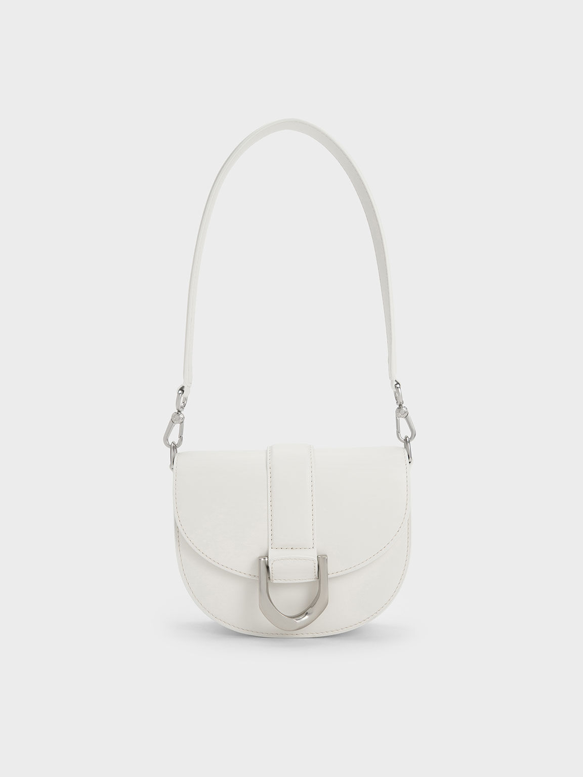 Mini Gabine Leather Saddle Bag, White, hi-res