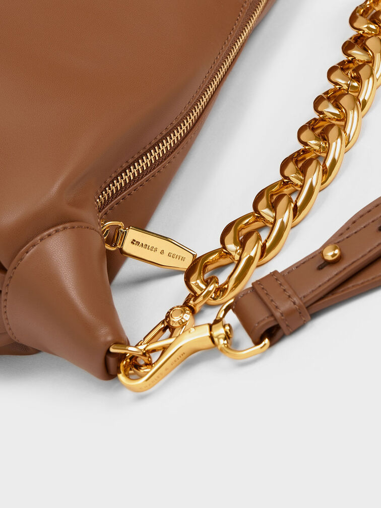 Chunky Chain Link Hobo Bag, Chocolate, hi-res