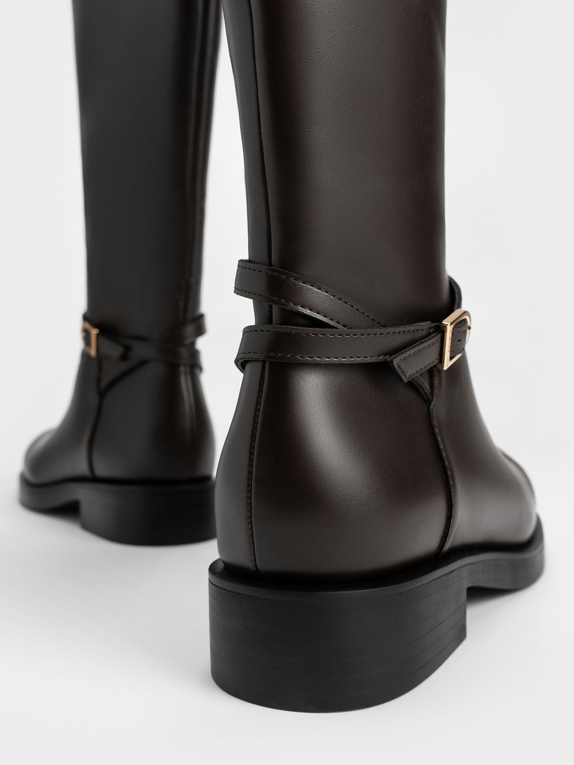 Belted Knee-High Boots, Dark Brown, hi-res
