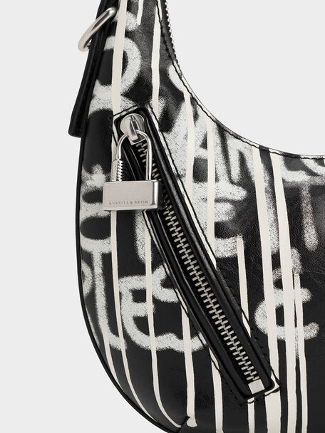 Swing Padlock Printed Crescent Bag, Multi, hi-res