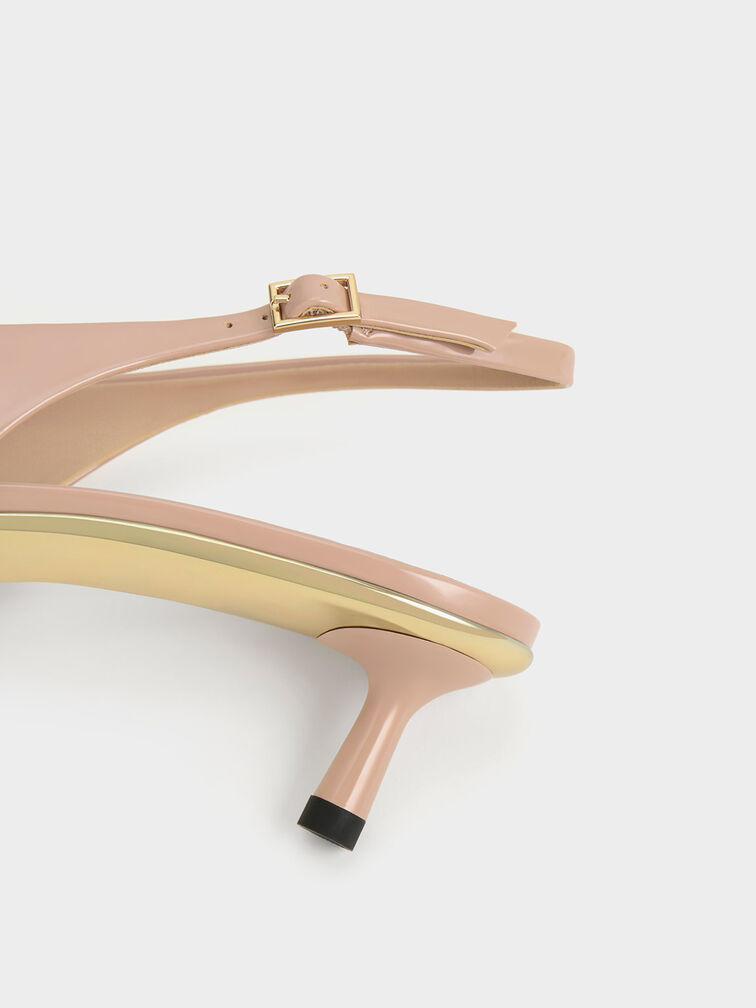 Curtis Patent Pointed-Toe Kitten-Heel Slingback Pumps, Nude, hi-res