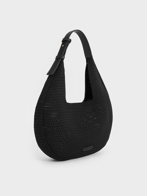 Ida Knitted Hobo Bag, Black, hi-res