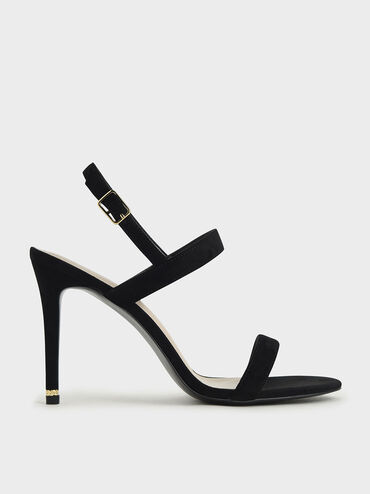 Textured Ankle Strap Stiletto Sandals, Black, hi-res