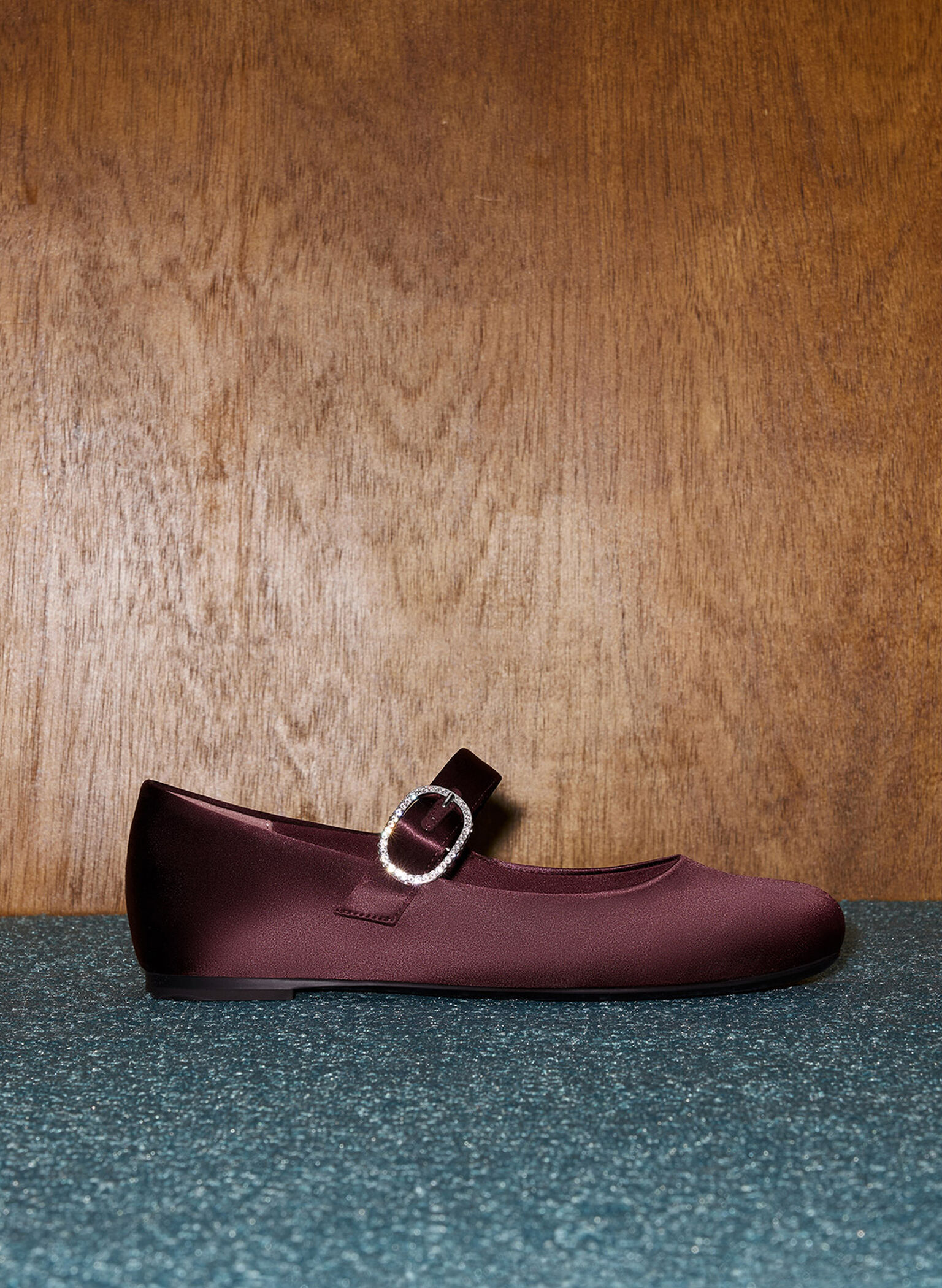 Jannie Satin Crystal-Buckle Mary Janes, Burgundy, hi-res