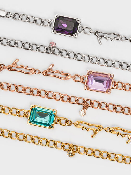 Zira Crystal Charm Double Necklace, Silver, hi-res