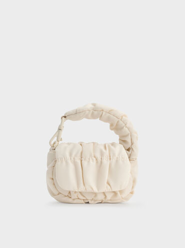 Klio Nylon Ruched Micro Bag Charm, Cream, hi-res