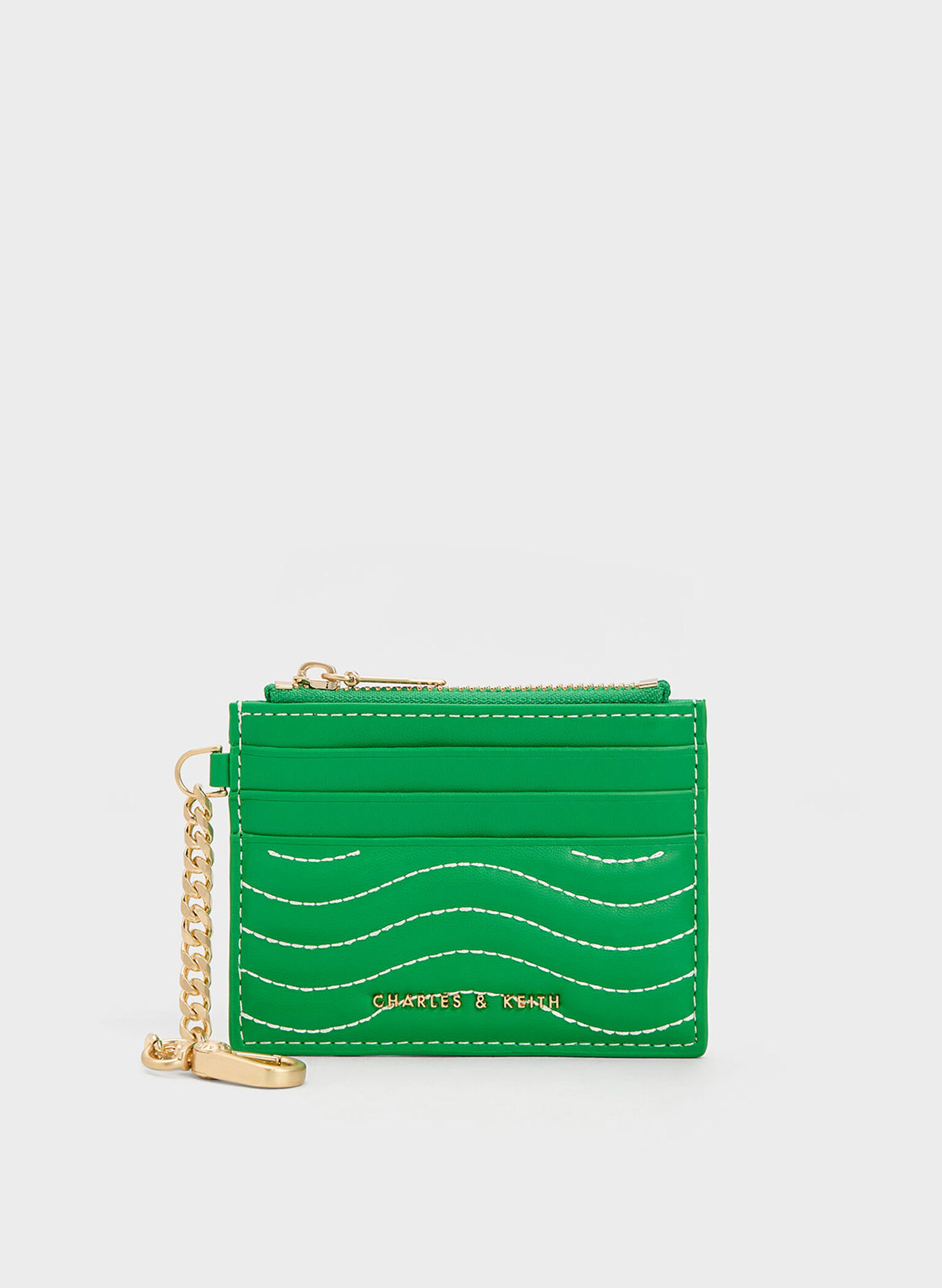 Aubrielle Stitch-Trim Zip Card Holder, Green, hi-res