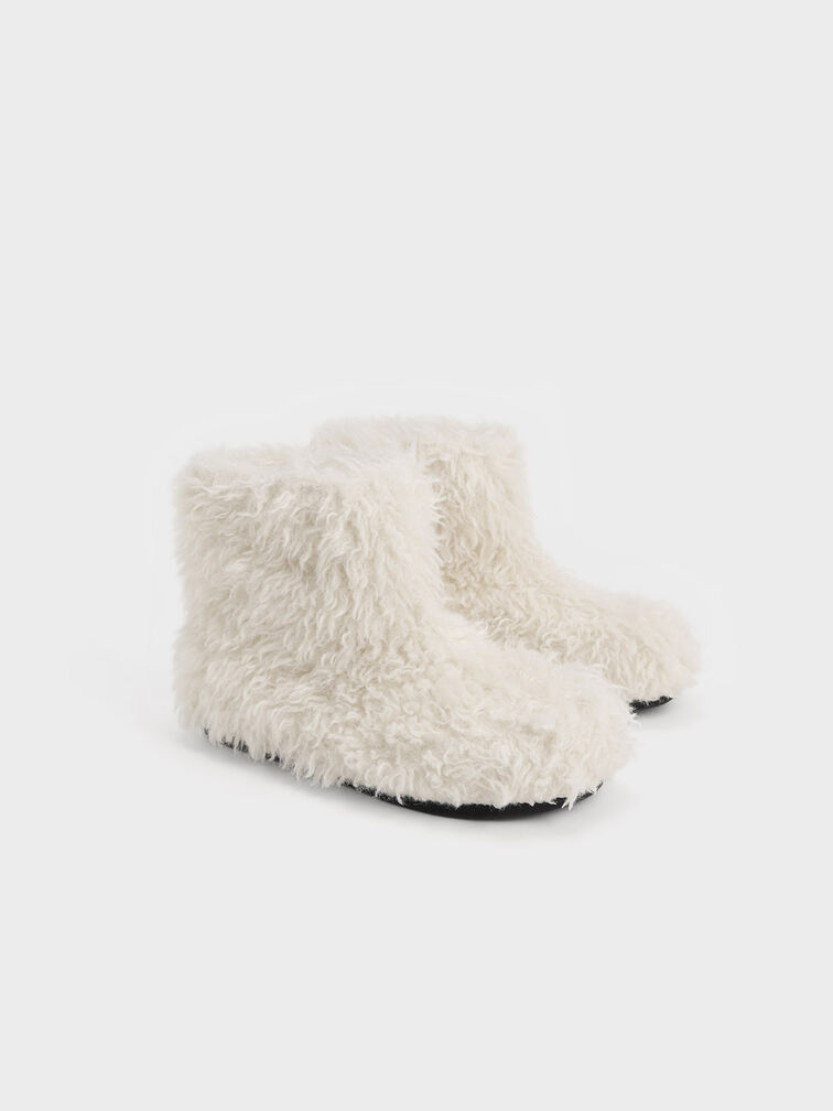 Furry Ankle Boots, Chalk, hi-res