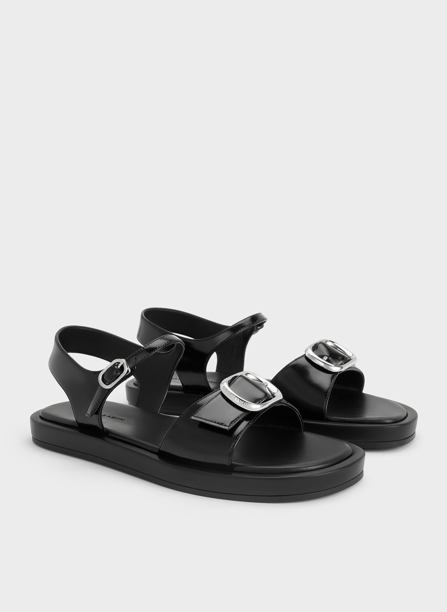 Buckled Slingback Sandals, Black Box, hi-res
